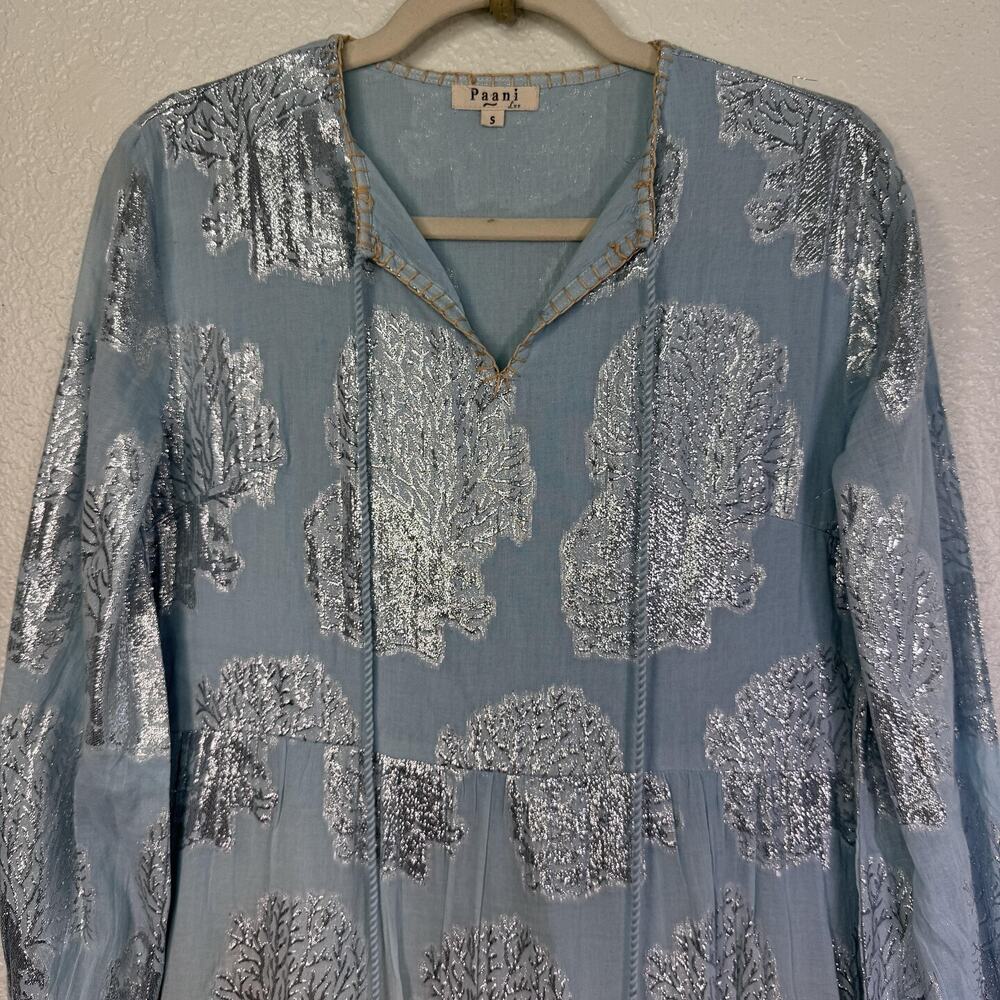 Paani Dress Womens Small Ombre Tiered Maxi Metallic Floral Boho Beachy Resort - Picture 4 of 11